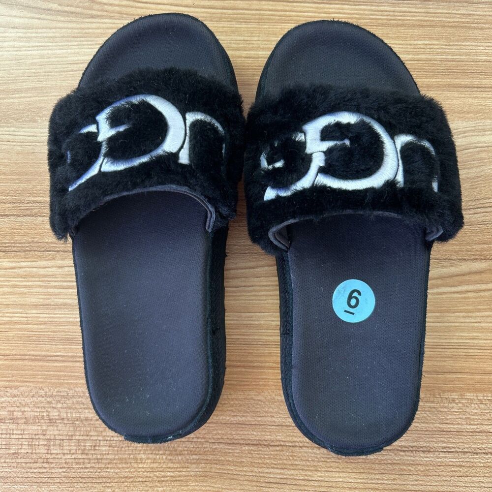 UGG Australia Laton Fur Slides for Women, Black - Size 6
